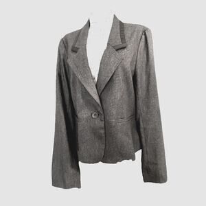 Ann Taylor Loft Charcoal Lined Short Pleated Back Blazer Jacket size 10